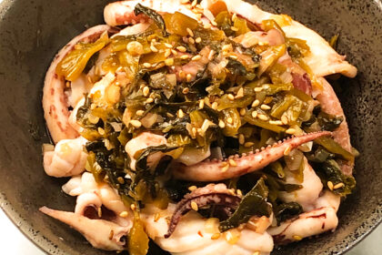 イカの一夜干しの高菜炒め