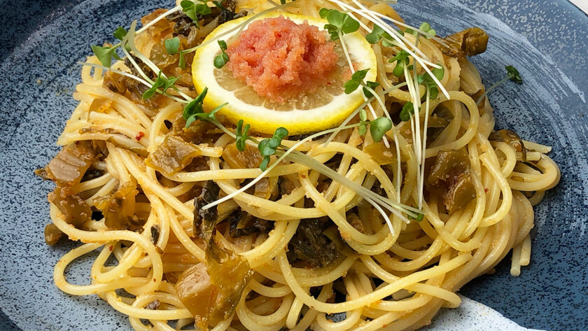 辛子高菜と明太子のパスタ