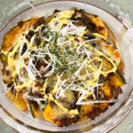 挽き肉の高菜味噌炒めとカボチャのオーブン焼き